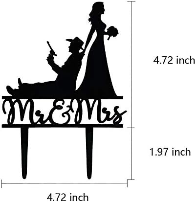 Mr and Mrs Wedding Cake Topper, Funny Gun Theme Wedding Bridal Shower or Anniversary Cake Topper (Gun)