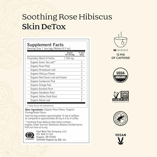 Yogi Tea Soothing Rose Hibiscus Skin DeTox Tea - 16 Tea Bags per Pack (4 Packs) - Organic DeTox Tea to Support Skin Health - Includes Green Tea Leaf, Rose Petal, Honeybush Leaf, Hibiscus & More