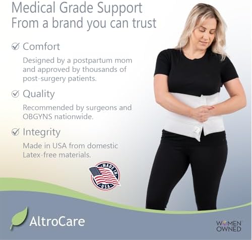 Postpartum & Post Surgery Abdominal Binder. 3-Panel belly band for recovery after childbirth, hysterectomy, tummy tuck, hernia, diastasis recti. Size S/M (30" to 45"). Made in USA.