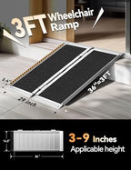 FACHNUO 3 Feet Portable Wheelchair Ramp, Non-Skid Aluminum Handicap Ramps with Handle, Folding Threshold Wheel Chair Ramp for Home Steps, Stairs, Entry, Threshold, Curbs, Stairs, 800LBS Capacity