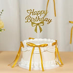 Bow Cake Topper,12 PCS Ribbon Cake Topper with 1PC Happy Birthday Sign for Coquette Birthday Party Decorations,Bowknot Cake Decorations Accessory for Women (Gold)