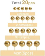 ASTARON 20 Pcs Ball Cake Topper Decorations Mini Balloons Cake Topper Sticks Gold Cake Picks Cake Balls for Graduation Wedding Birthday Cake Decorations