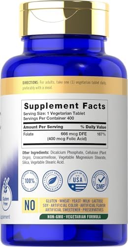 Carlyle Folic Acid 400 mcg | 400 Tablets | Vegetarian, Non-GMO, Gluten Free Supplement