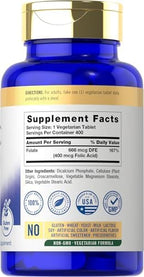 Carlyle Folic Acid 400 mcg | 400 Tablets | Vegetarian, Non-GMO, Gluten Free Supplement