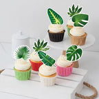 48pcs Edible Tropical Turtle Leaves Cupcake Toppers Wafer Paper Tropical Palm Leaves Cake Toppers For Hawaii Theme Jungle Party Cake Toppers Birthday Party Supplies