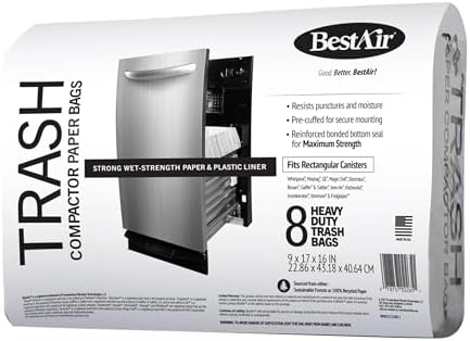 BestAir WMCK133508-3 Heavy Duty Trash Compactor Bags, 16'' D x 9'' W x 17'' H, 24 Count (Pack of 3), Brown