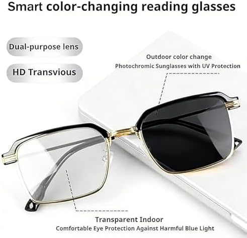 Smart Zoom Reading Glasses with Progressive Multi-Focus, Auto Focus Self Adjusting, Photochromic Lenses for Men & Women