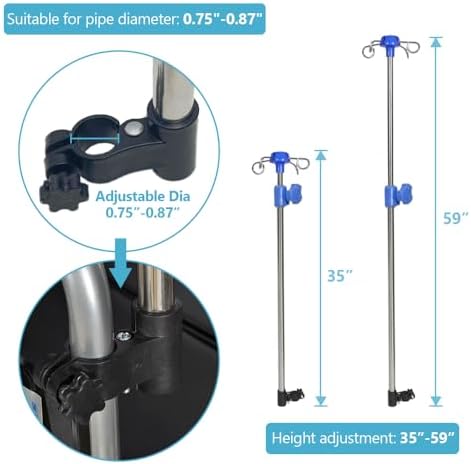 IV Poles Stand for Wheelchair & Walker Rack Hangers Supplise - Height Adjusts from 35" to 59", Portable