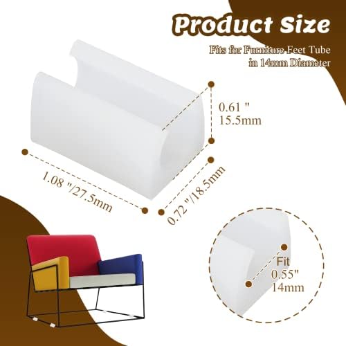 24pcs 14mm Rectangle Chair Leg Covers, Non-Slip Chair Rail Protectors, Plastic Furniture Feet Guards, Stool Leg Sled Floor Protectors Leg Tips Caps (White)