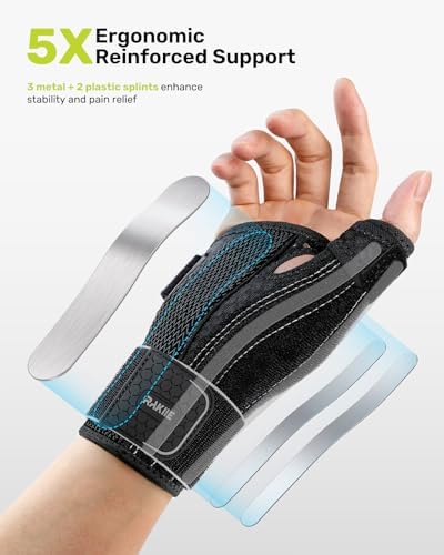 Carpal Tunnel Wrist Brace for Left Hand, Thumb Spica Splint for De Quervain's Tenosynovitis & Tendonitis, Night Support Brace for Women Men, 5X Flexible Support & 3 Adjustable Straps, Gray S/M
