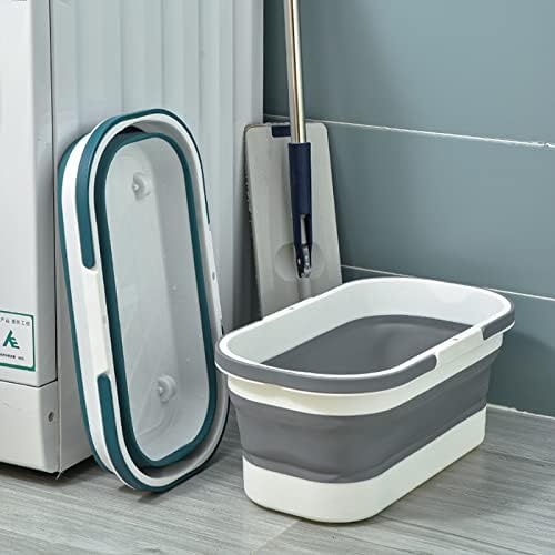 Goderewild Collapsible Plastic Bucket with Wheels 12L (3.17 Gallon) for House Cleaning, Camping, and RV - Multi-Purpose Rectangular Handy Basket for Cleaning Mop - Lightweight and Portable (Grey)