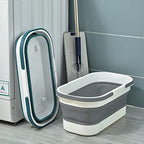 Goderewild Collapsible Plastic Bucket with Wheels 12L (3.17 Gallon) for House Cleaning, Camping, and RV - Multi-Purpose Rectangular Handy Basket for Cleaning Mop - Lightweight and Portable (Grey)