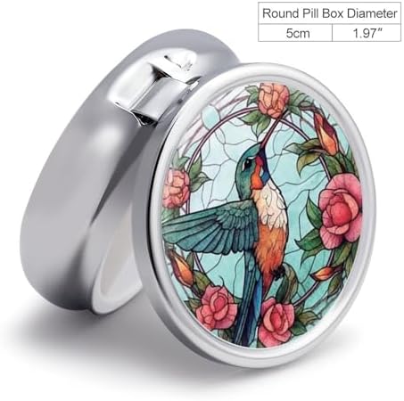 Transparent 3-Compartment Medicine Pill Case, Portable Round Pill Box for Pocket or Purse, Decorative Metal Medicine Vitamin Organizer. (Birds and Flowers)