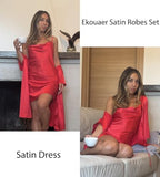 Ekouaer Women's Satin Robe Set Nightgown with Robes Silk Pajama Set 2 Pieces Lingerie Cowl Neck Cami Sleepwear Sets