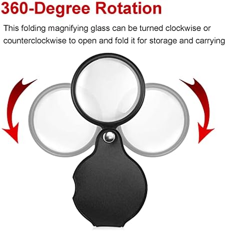 2pcs 5X Mini Pocket Magnifier Glass, Small Folding Magnifying Lenses with 360 Rotating Protective Leather Sheath for Seniors Reading, Inspection, Coin, Jewelry, Elders Gift, 2 3/8'' Lens Size