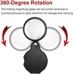 2pcs 5X Mini Pocket Magnifier Glass, Small Folding Magnifying Lenses with 360 Rotating Protective Leather Sheath for Seniors Reading, Inspection, Coin, Jewelry, Elders Gift, 2 3/8'' Lens Size