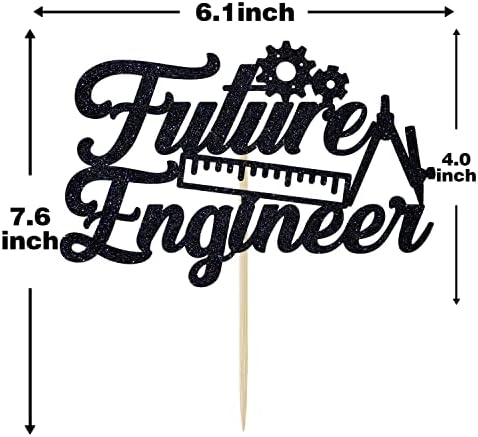 Future Engineer Cake Topper - Congrats Engineer/Look at you Becoming an Engineer Graduation Cake Decor - Class of 2026 College Engineering Graduate Party Supplies, Black Glitter