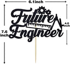 Future Engineer Cake Topper - Congrats Engineer/Look at you Becoming an Engineer Graduation Cake Decor - Class of 2026 College Engineering Graduate Party Supplies, Black Glitter