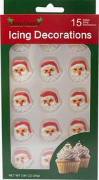 Christmas Holidays Edible Cake Decorations - Candy or Cupcake Topper - 15 Count Santa Face