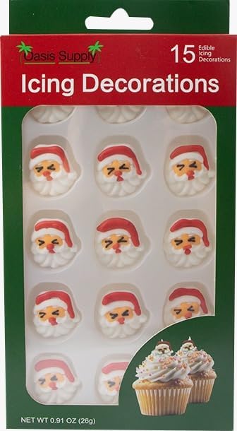 Christmas Holidays Edible Cake Decorations - Candy or Cupcake Topper - 15 Count Santa Face