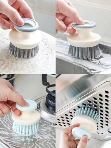 2Pcs Stainless Steel Wool Scrubber with Handle and 1 Pcs Dish Brush,Heavy Duty Pot Scrubbers Dish Scrubber Cleaning Brush Wash for Kitchen Pots, Grills, Pans, Sink (1+2)