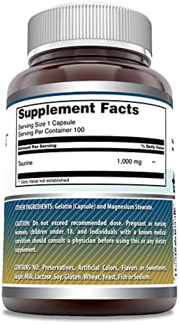 Amazing Formulas Taurine Amino Acid Supplement | 1000 Mg per Serving | 100 Capsules | Non-GMO | Gluten-Free | Made in USA