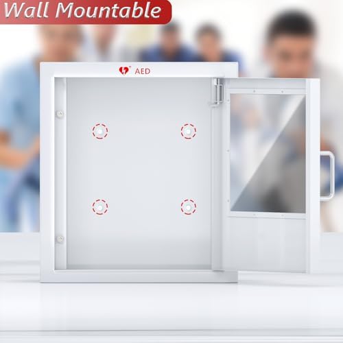 AED Defibrillator Cabinet Fits All Brands of AED, Clear Window Storage Cabinet with Handle & Snap Lock, for Home, Office, Hospital and Public Places, 14.2 x 7.9 x 15.8 Inch