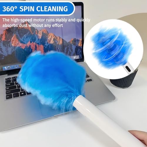 Electric Duster Brush, Rechargeable 360° Spin Electric Feather Duster Cleaner Cleaning Brush, Reusable Small Duster Motorized Dust Wand for Car Interior, Office, Furniture