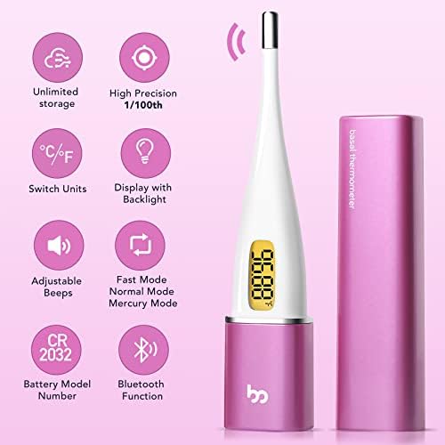 Femometer Smart Basal Body Thermometer, BBT Thermometer with Backlight LED Screen, Fertility/Period Tracker with Femometer APP, Automatic Data Recording, Lipstick Shape, Easy to Use and Carry, Purple