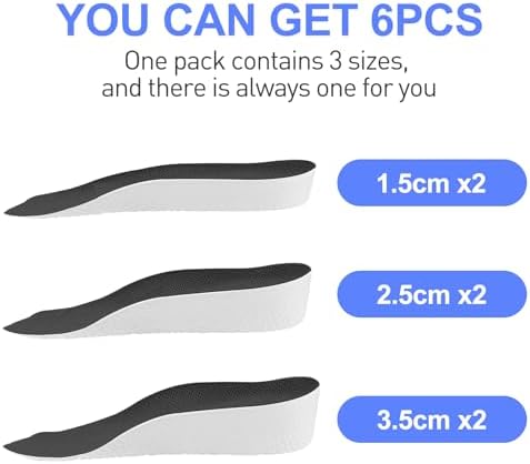 3 Pairs Height Increase Insoles, Heel Lifts for Shoes, Inserts for Men and Women, Achilles Tendonitis & Leg Length Discrepancy (Woman, 0.6"/1"/1.4" Height)