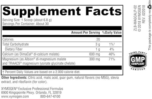 XYMOGEN OptiMag Plus Calcium - Great-Tasting Magnesium Powder with Calcium to Support Calm Behaviors, Healthy Mood, Healthy Bone + Muscle Function - Pear Flavor, with Magnesium Malate (7.2 oz)