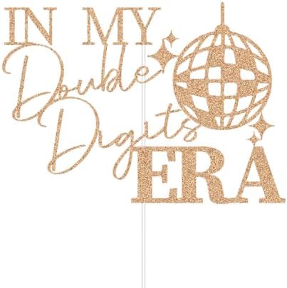 In My Double Digits Era Cake Topper, Happy 10th Birthday Party Decor, 10 Years Birthday Old Decoration, Girls Boys Tenth Bday Rose Gold Glitter