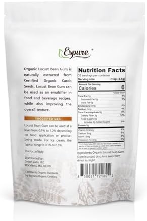 Espure Organic Locust Bean Gum Powder, USDA Certified Organic, Non-GMO, Vegan; 4oz