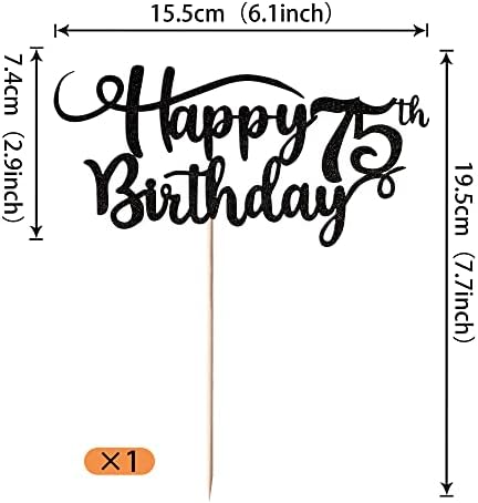 Rsstarxi 1 Pack Happy 75th Birthday Cake Topper Glitter Number 75 Seventy Five Years Old Birthday Cake Pick Decoration for Celebrating 75th Birthday Anniversary Party Supplies Black