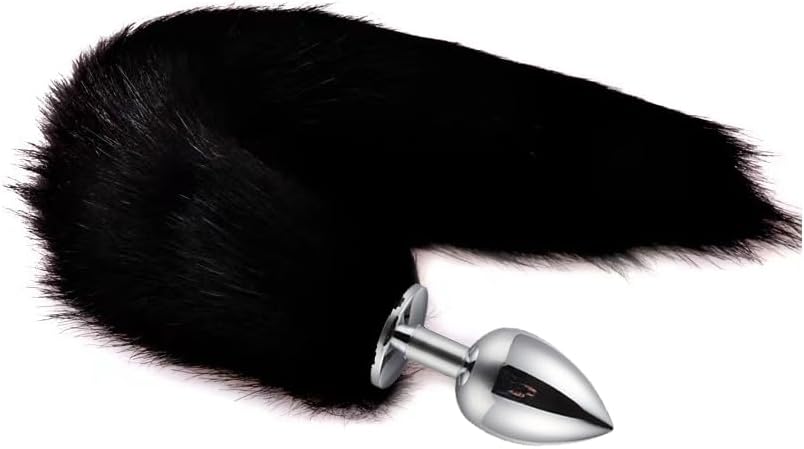 Anal Plug with Sexy Tail for Cosplay, Adult Sex Toys of Stainless Steel Anal Plug (Black, Medium)