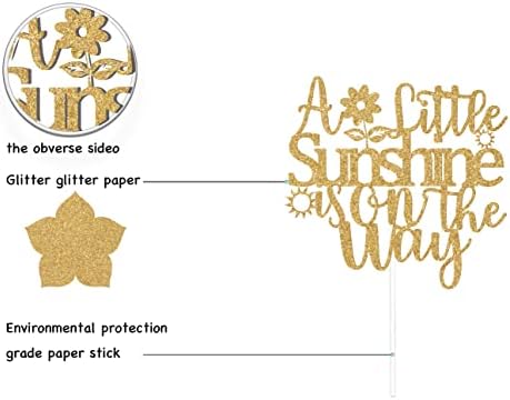 A Little Sunshine is on the Way Cake Topper Gold Glitter, Baby Shower Sunshine Theme Cake Topper, Boy or Girl Gender Reveal Party Supplies, Baby Shower Pregnancy Announcement Sun Theme Party Decor