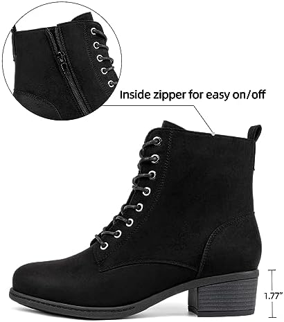 VJH confort Women's Fashion Ankle Boots Low Heels Chunky Lace-up Combat Bootie with Side Zipper