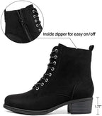 VJH confort Women's Fashion Ankle Boots Low Heels Chunky Lace-up Combat Bootie with Side Zipper