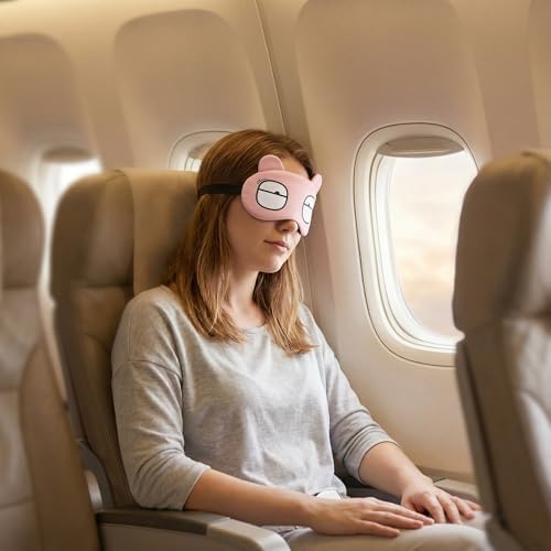 Soft Sleep Mask, Plush Cartoon Animal Eye Cover with Padded Light-Reducing Shape and Stretchy Elastic Strap for Travel, Naps, Meditation, and Home Rest, Pink