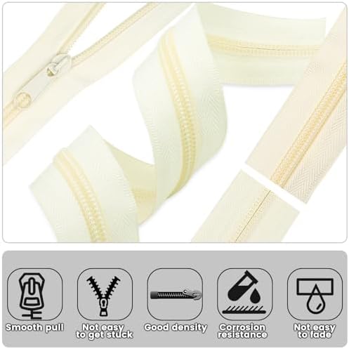 DOITEM 10 Yards Nylon Coil Zipper by The Yards, #5 Bulk Zippers for DIY Sewing Craft Bags with Replacement 20PCS Sliders (Cream White, #5)