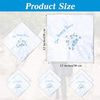 For Happy Tears Handkerchief, 6 Pcs Embroidered Wedding Handkerchief Cotton Hankies for Bride, Groom, Bridesmaid, Mother of the Bride, White & Blue, 12" x 12"