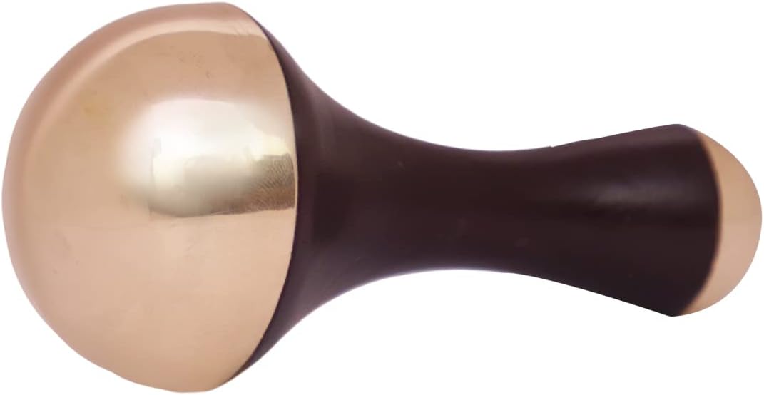 Kansa Wand 2 in 1 Mini Grip Beautiful Design Face Foot Body & Marma Massage Tool Teak Wood Handle Natural (Small & Marma) Brown