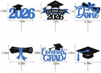2026 Graduation Cupcake Toppers, 36 pack Blue Glitter Class of 2026 Congrats Grad Diploma Grad Cap Cupcake Picks for 2026 Graduation Party decorating Supplies