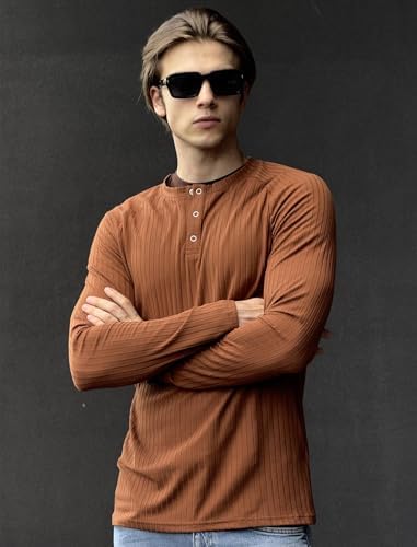 COOFANDY Men's Muscle Slim Fit T-Shirt Long Sleeve Henley Shirts Casual Gym Workout Athletic Tee Shirts