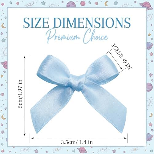 100PCS Mini Blue Bows Decoration, Tiny Satin Ribbon Ornaments for DIY, Crafts, Favors, Fit for Party, Birthday, Baby Shower, Christmas, Wedding, Boy's Party, Easter