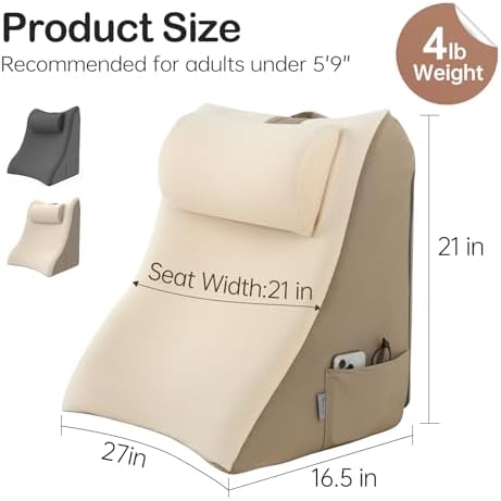 Vekkia 21” Extra-Wide Back Pillow with Adjustable Headrest, 2-in-1 Ergonomic Dual-Layer Wedge Backrest for Sitting/Reclining, Lumbar & Neck Support, Bed, Sofa & Floor, Reading, TV, Lounging & Gaming
