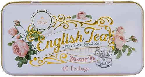 New English Teas English Rose Tea Tin with 40 English Breakfast Teabags