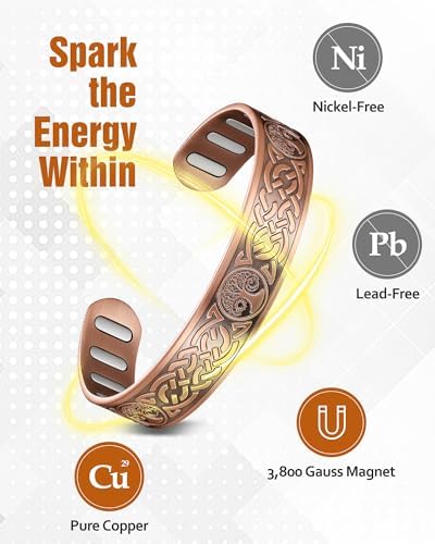 Jecanori Copper Magnetic Bracelets for Men and Women–Upgraded Oval Magnets-Adjustable Cuff Bangles