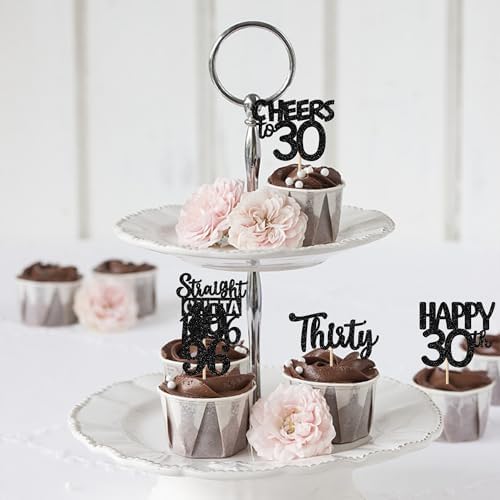 30PCS Black 30th Birthday Cupcake Toppers Glitter Thirty Happy 30th Straight Outta 1996 Cupcake Picks for Cheers to 30 Years 30th Birthday Wedding Anniversary Party Decoration Supplies
