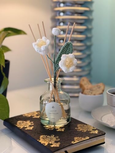 VANGIE Lily of The Valley Reed Diffuser for Home | Fresh Floral Scent | Elegant Glass Bottle with Handmade Flower | Long-Lasting, Vegan | Bedroom & Living Spaces